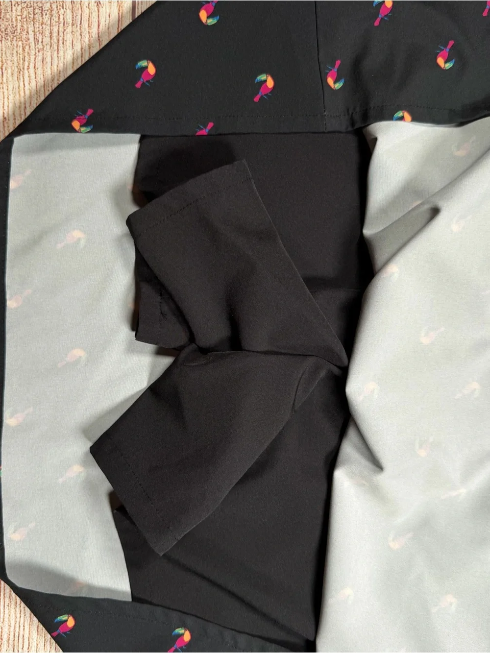 croft & barrow Black Mini Skirt with Pink & Orange Bird All Over Print